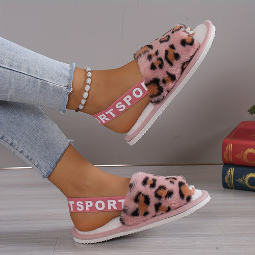 Comfortable Women'S Plush Slippers with a Cozy Leopard Pattern - Warm And Breathable Indoor Footwear Featuring an EVA Sole And Pink Accents - Ideal for Home Or Dorm Use, Providing All-Season Comfort., Women Shoes