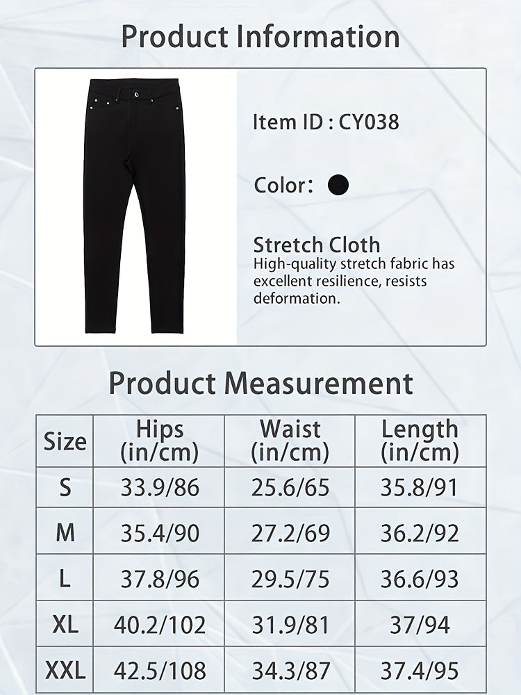 Women's High-Waisted Stretch Street Style Solid Black Skinny Fashion Metal Button Detail Casual Jeans