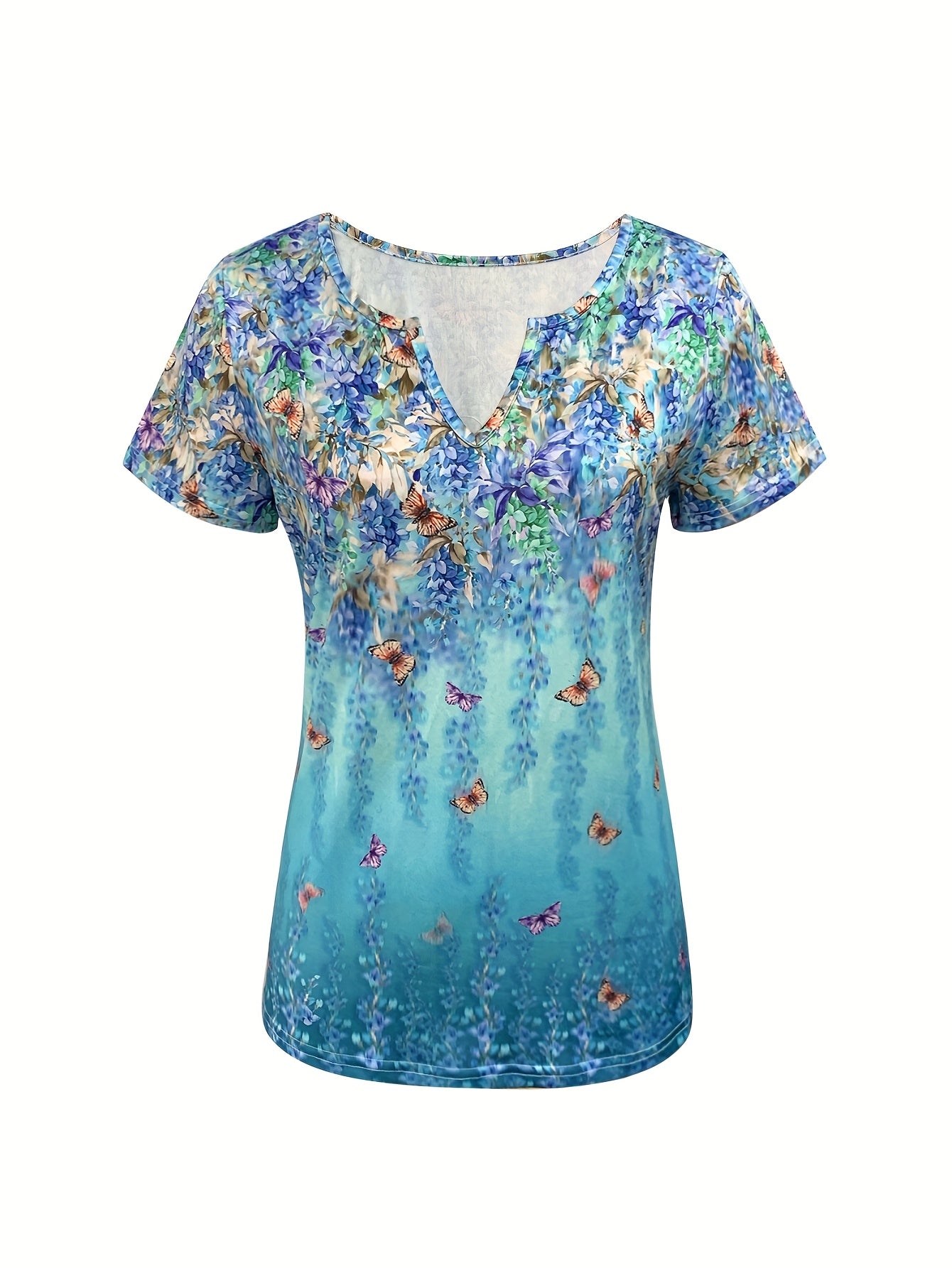 Spring And Summer Butterfly Print Retro Short Sleeve T-shirt[Directional]