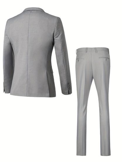 Men's Solid Color Complete 3pcs Suit Set Slim Fit Modern Tailored for Weddings Business Graduation Father's Day Gifting Express Delivery