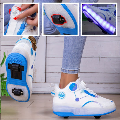 Girls' LED Roller Skates, All-season Low-top Sneakers with Swivel Buckles, TPR Sole, Textile Lining And Insole, Pink And White Design, Youth Skate Shoes, Sporty Design, Sneakers, Kid's Roller Skates, Out Doos Sprot Shoes, Gift for Kid