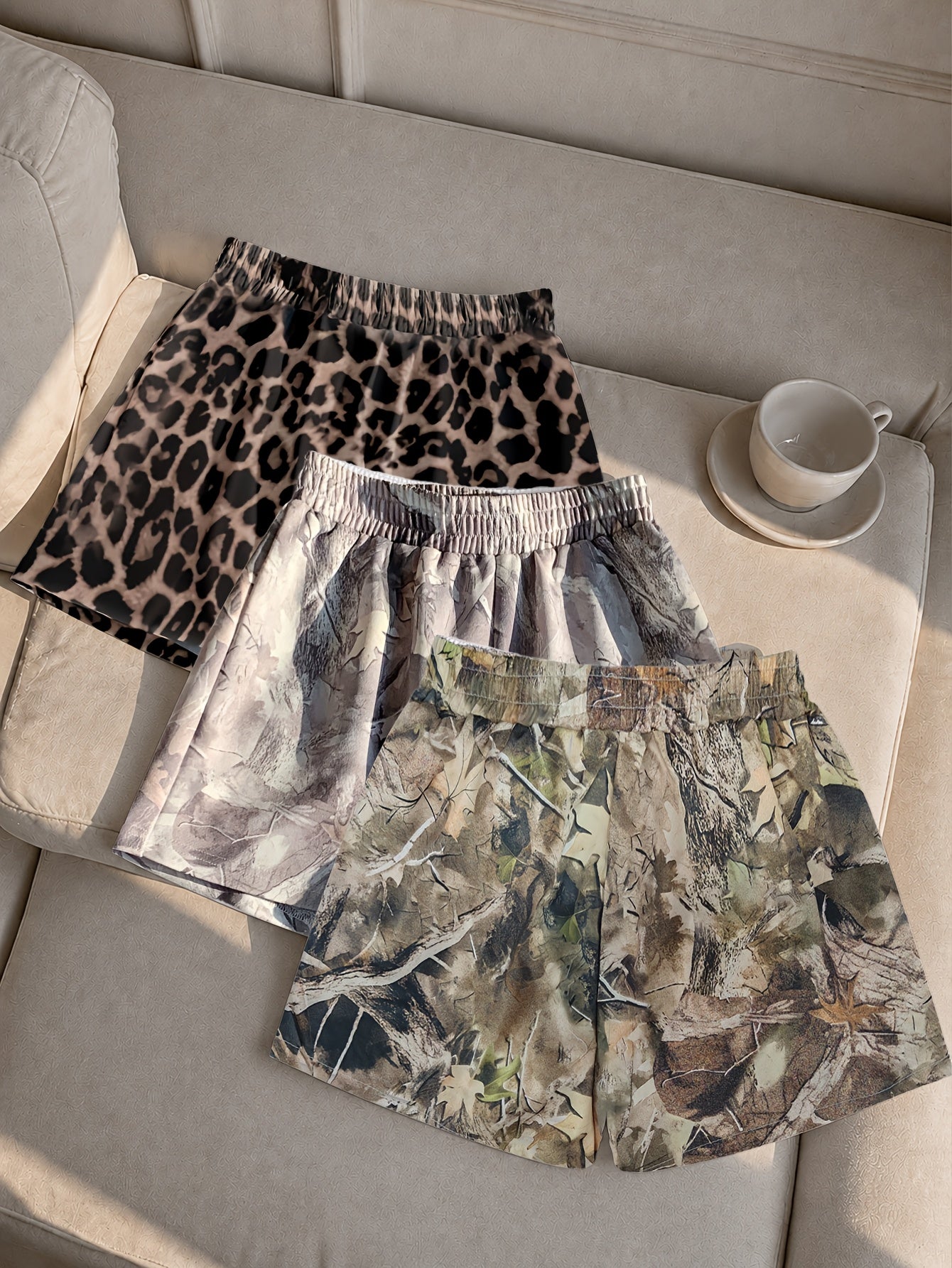 3pcs Women's Camo Print Shorts - Short Length Athletic Running Shorts with Camouflage, Beltless & Machine Washable Fabric Suitable for Gym, Outdoor, Casual Attire, Casual Shorts Pack