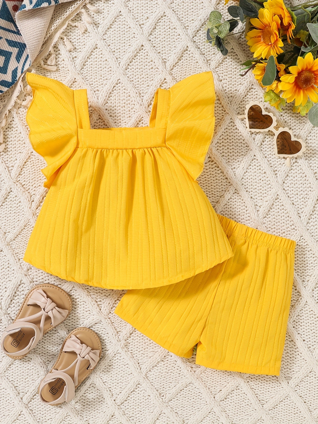 Baby Orange Knit Floral Shorts - product view 3