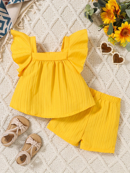 Baby Orange Knit Floral Shorts - product view 3