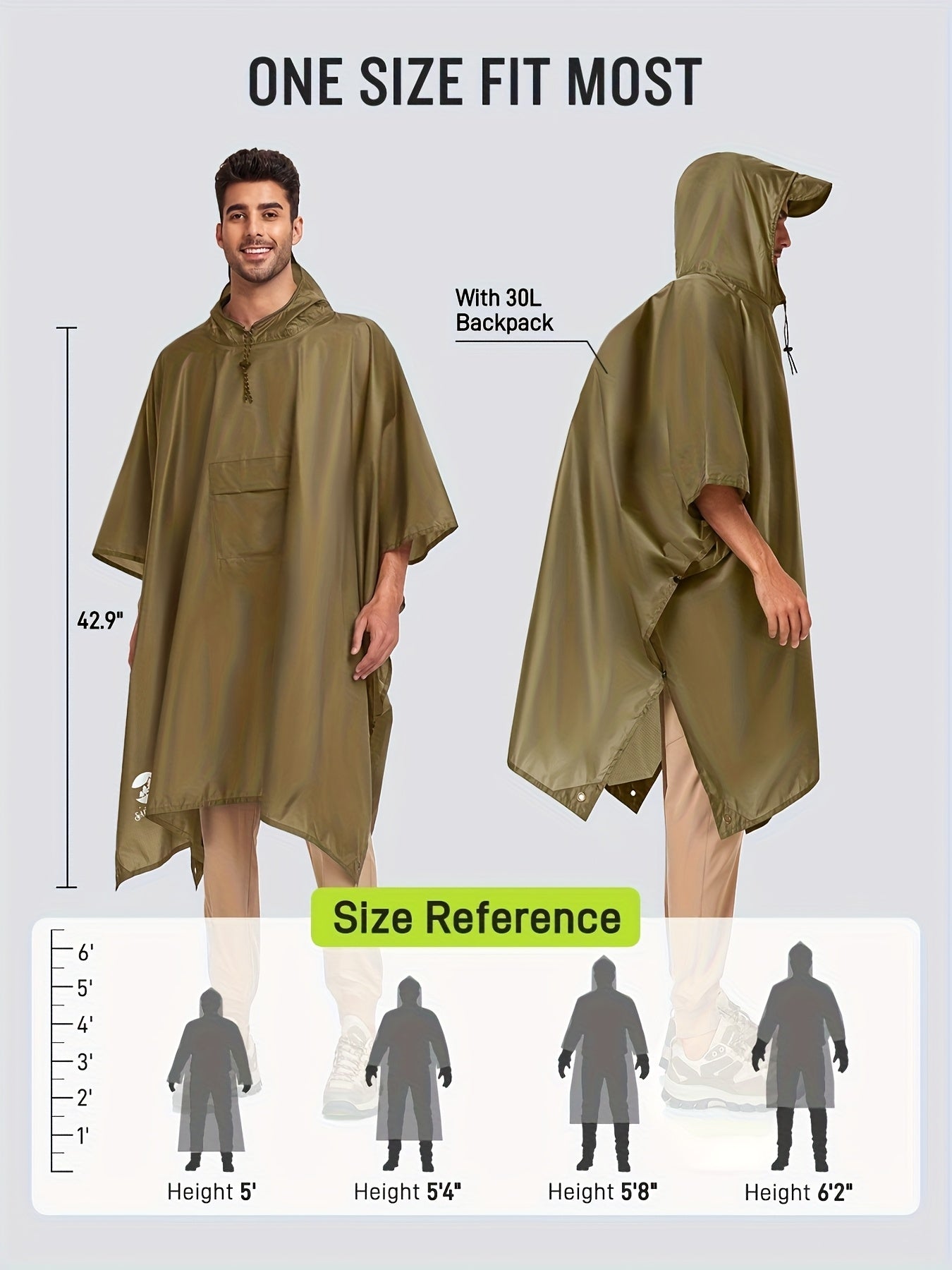 3-In-1 High Quality Hooded Rain Poncho with Side Pockets - Durable Polyester, Windproof for Outdoor Activities Like Camping, Hiking & Cycling