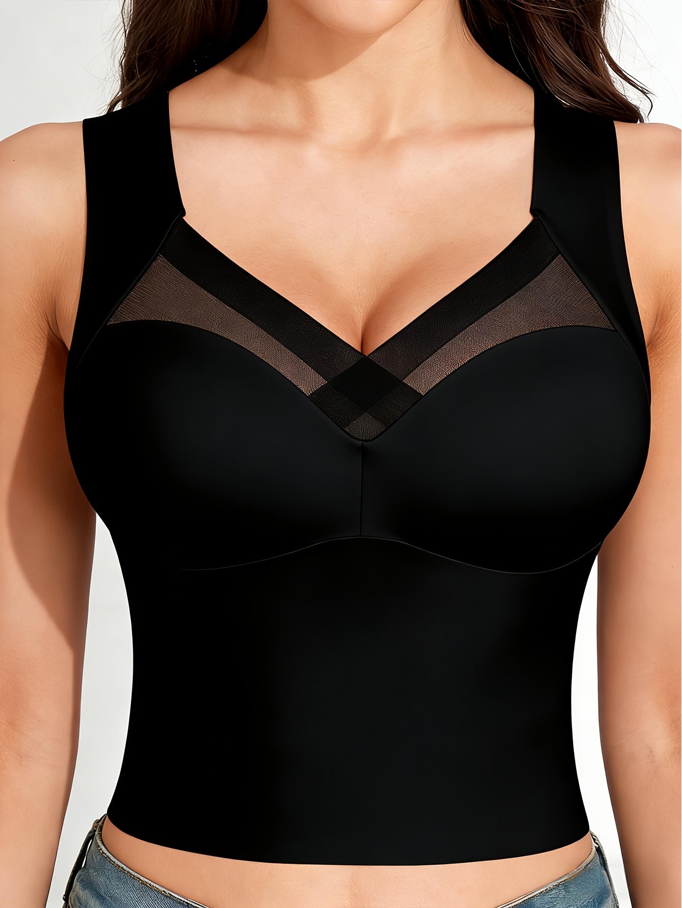 1pc EssElegance Wireless Sports Bra - Push-Up, Side Smoothing, High Stretch, Built-in Pads