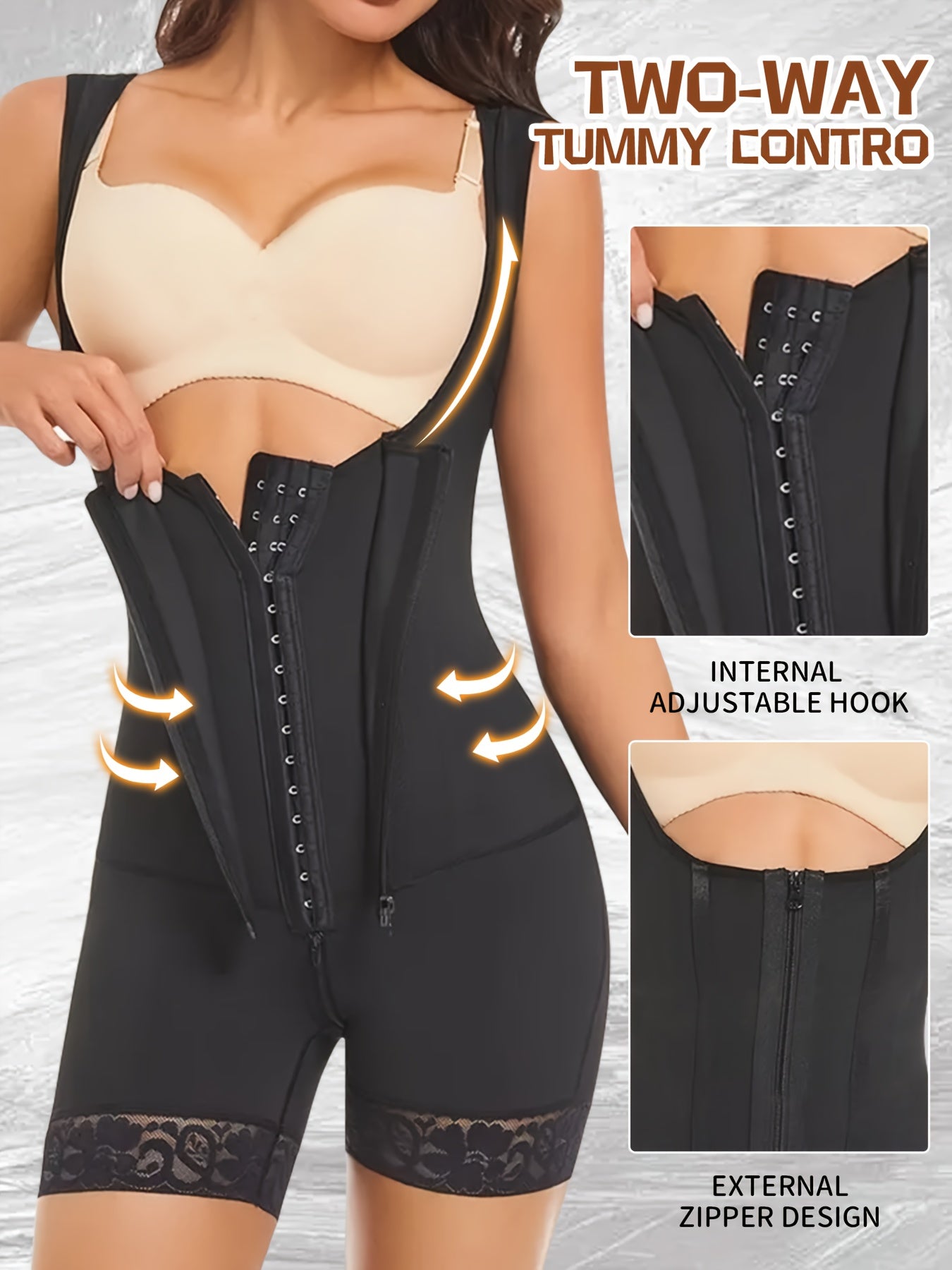 1pc Women Colombian Shapewear, Zipper Closure, Bust-Open, Tummy Control, Butt Lifting, Thigh Bodysuit Lingerie