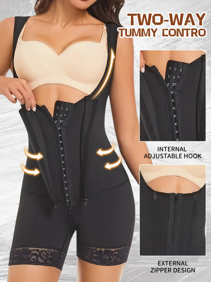1pc Women Colombian Shapewear, Zipper Closure, Bust-Open, Tummy Control, Butt Lifting, Thigh Bodysuit Lingerie