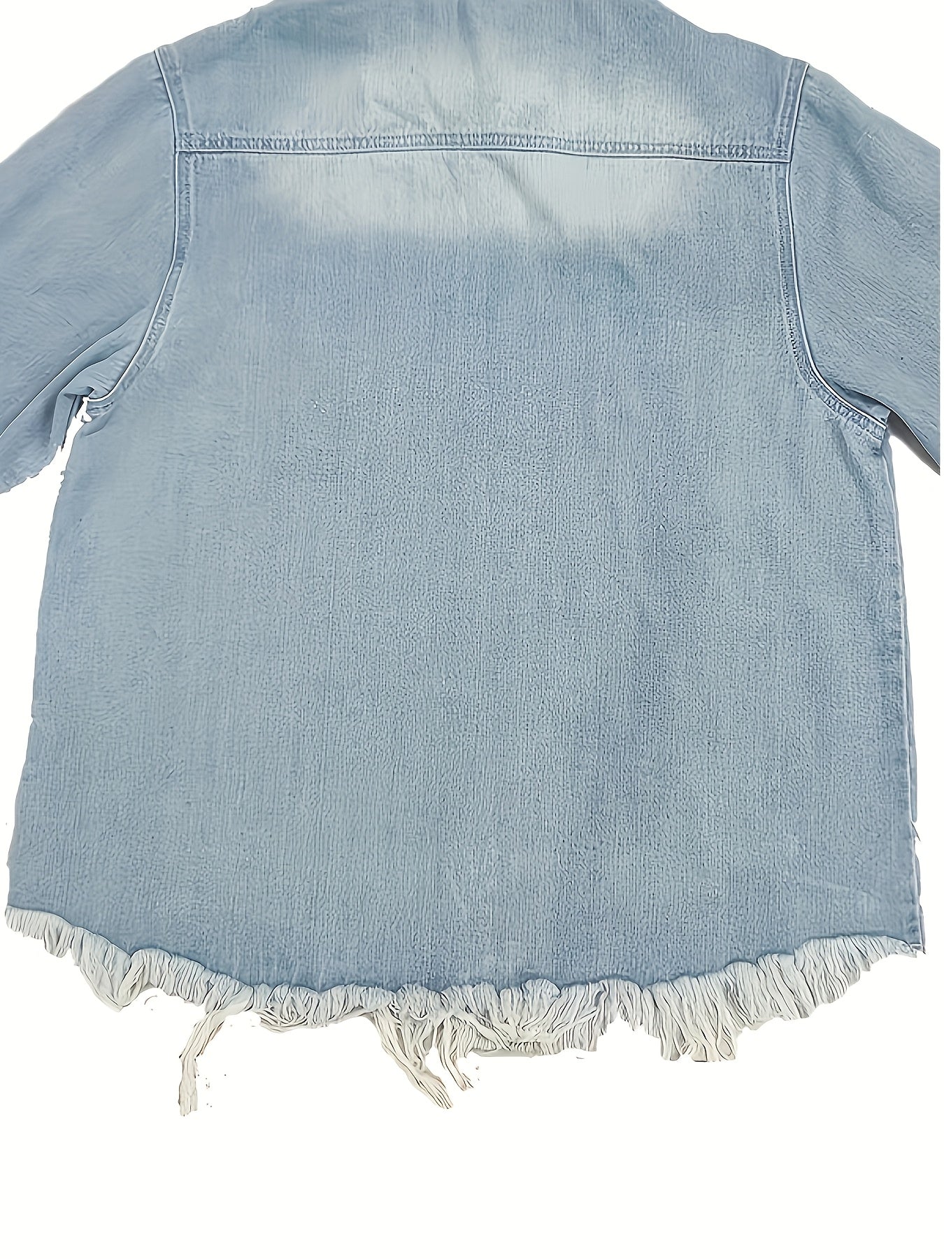 2026 New Women's Plus Size Vintage Distressed Denim Jacket, Long Sleeves, Asymmetrical Hem, Classic Neckline And Frayed Edge Details, All-season Machine Washable Casual Jacket, European And American Casual Hole Loose Top.