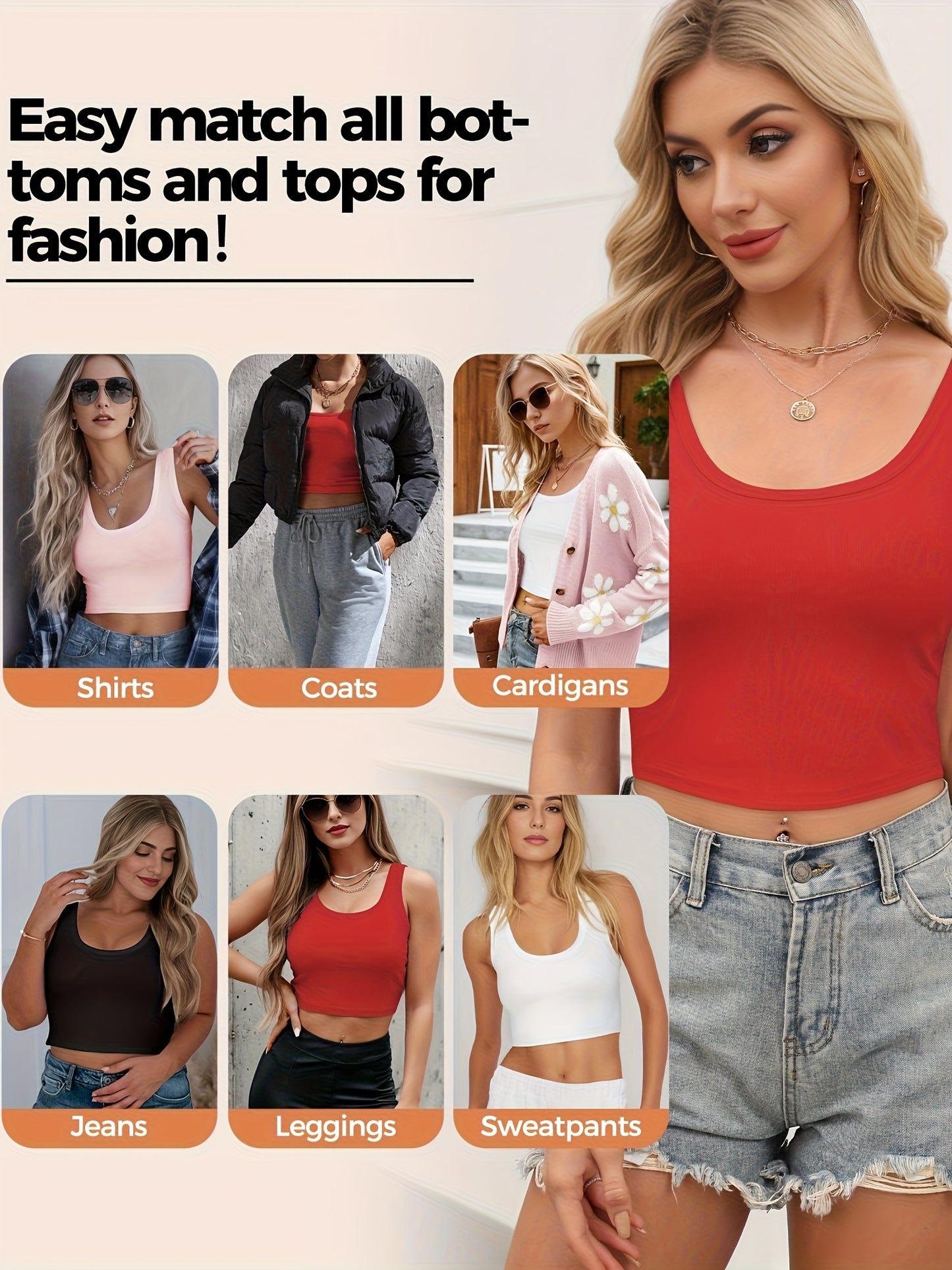 Set of 3-4 Women'S Tank Tops, Featuring a U-Neck Design, Sleeveless Style, And Cropped Racerback, Perfect for And Casual Outings