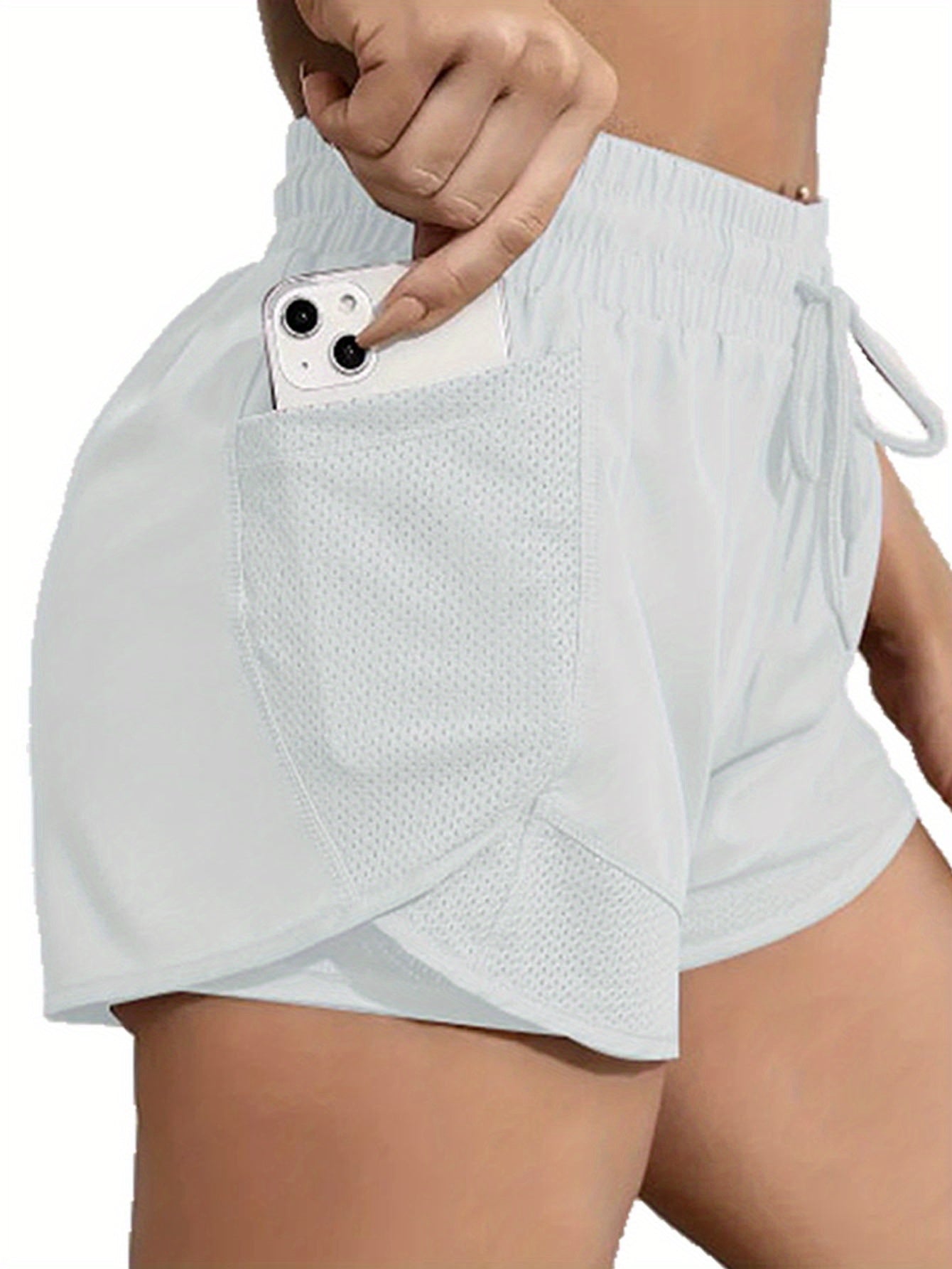 FOEIERAA Fashionable Ladies 3pcs Set Of Yoga Sports Shorts, Fake Two-piece High-waist Sports Shorts, High Elastic And Quick-drying, Light And Breathable, Suitable For Running, Yoga, Cycling, Fitness, Studio, Casual Outing, Daily Outfit, Suita