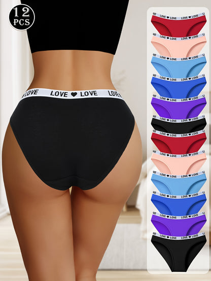 12 Pack Autumn And Winter Simple Breathable Women's Underwear, Sexy, Breathable And Elastic Underwear, Suitable for Daily Wear And Beach Vacation Wear