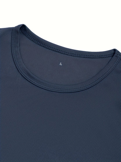 5pcs Men's Quick-Dry T-Shirts - Breathable & Moisture-Wicking Polyester, Crew Neck Sports Tees for Gym, Running & Casual Wear.