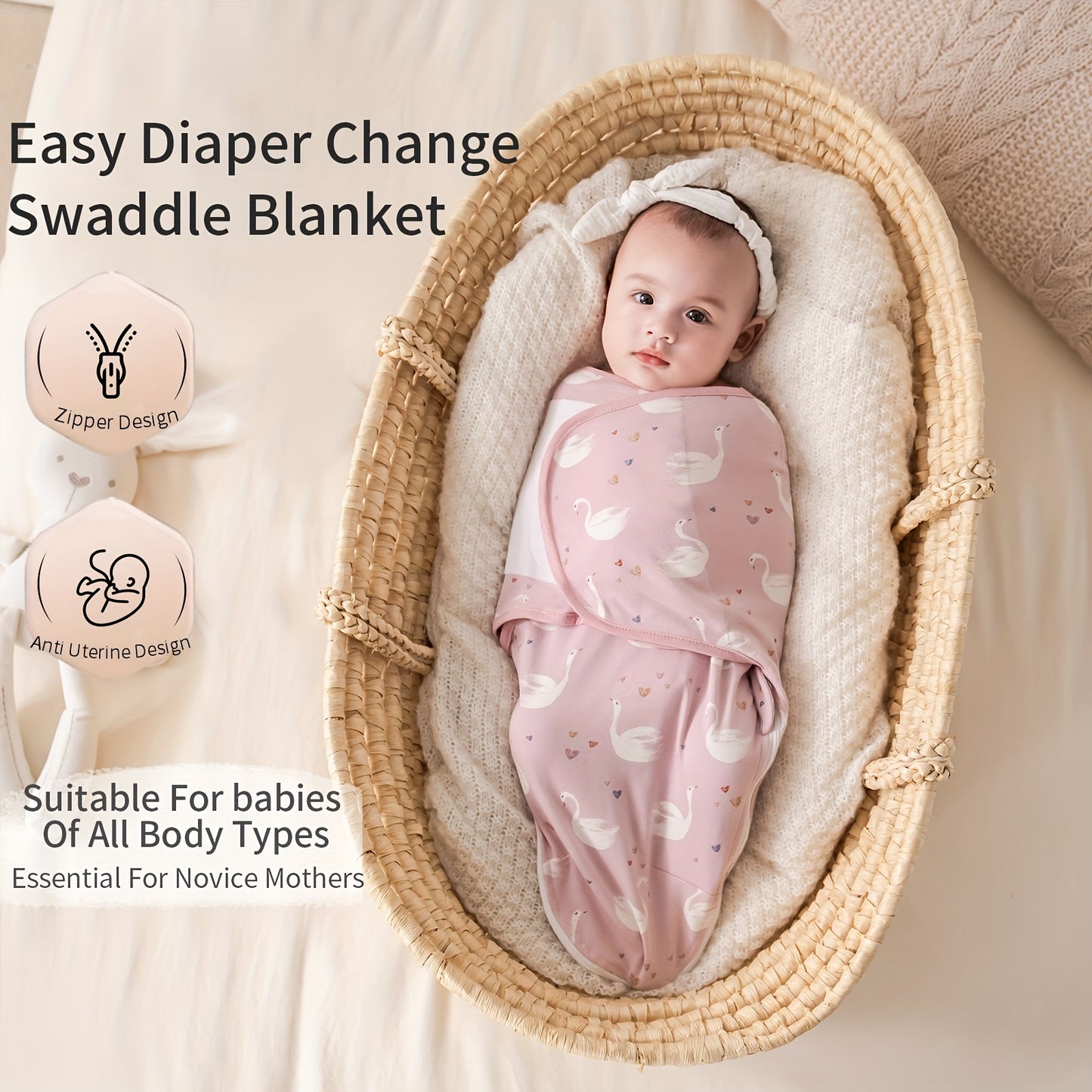 Baby Swaddle Sleeping With Zipper - Newborn Swaddle Sleeping , Suitable For Babies 0-4 Months Old. Features A Leg Zipper For Easy Diaper Changing; An Essential Item For Newborns.