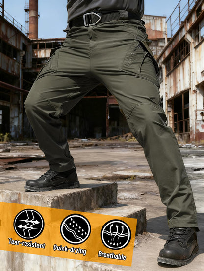 IX9 Men's Outdoor Tactical Overalls- Quick-drying, Breathable, Tear-resistant Outdoor Work Pants and Camping Trousers with Multi-pocket Design, Slim Fit and 3D Tailoring for Climbing, Camping, Hiking, Fishing- All-season Casual Wear