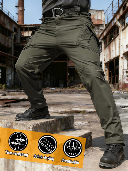 IX9 Men's Outdoor Tactical Overalls- Quick-drying, Breathable, Tear-resistant Outdoor Work Pants and Camping Trousers with Multi-pocket Design, Slim Fit and 3D Tailoring for Climbing, Camping, Hiking, Fishing- All-season Casual Wear