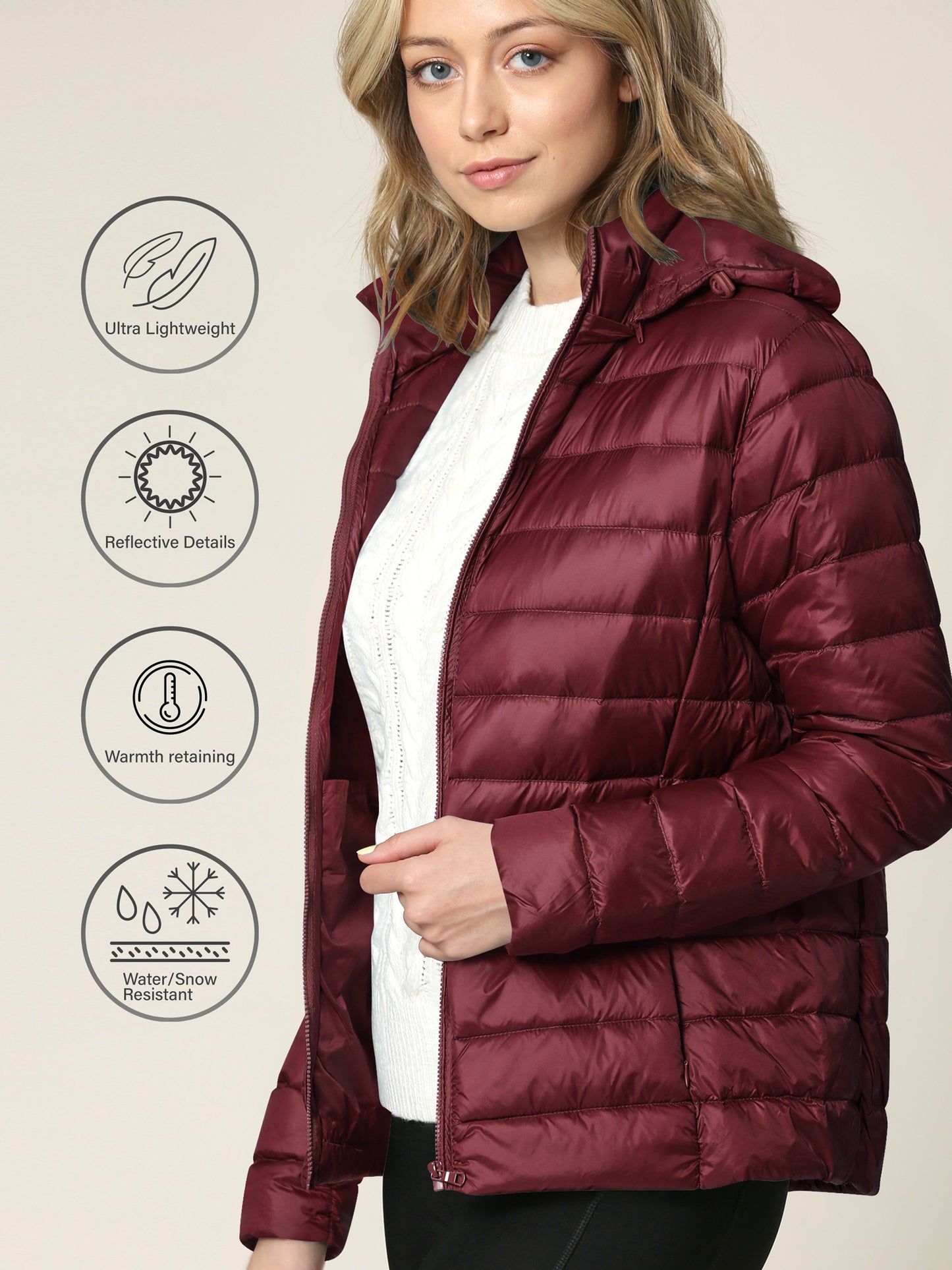Women's Ultra Light Weight Packable Down Jacket with Removable Hood