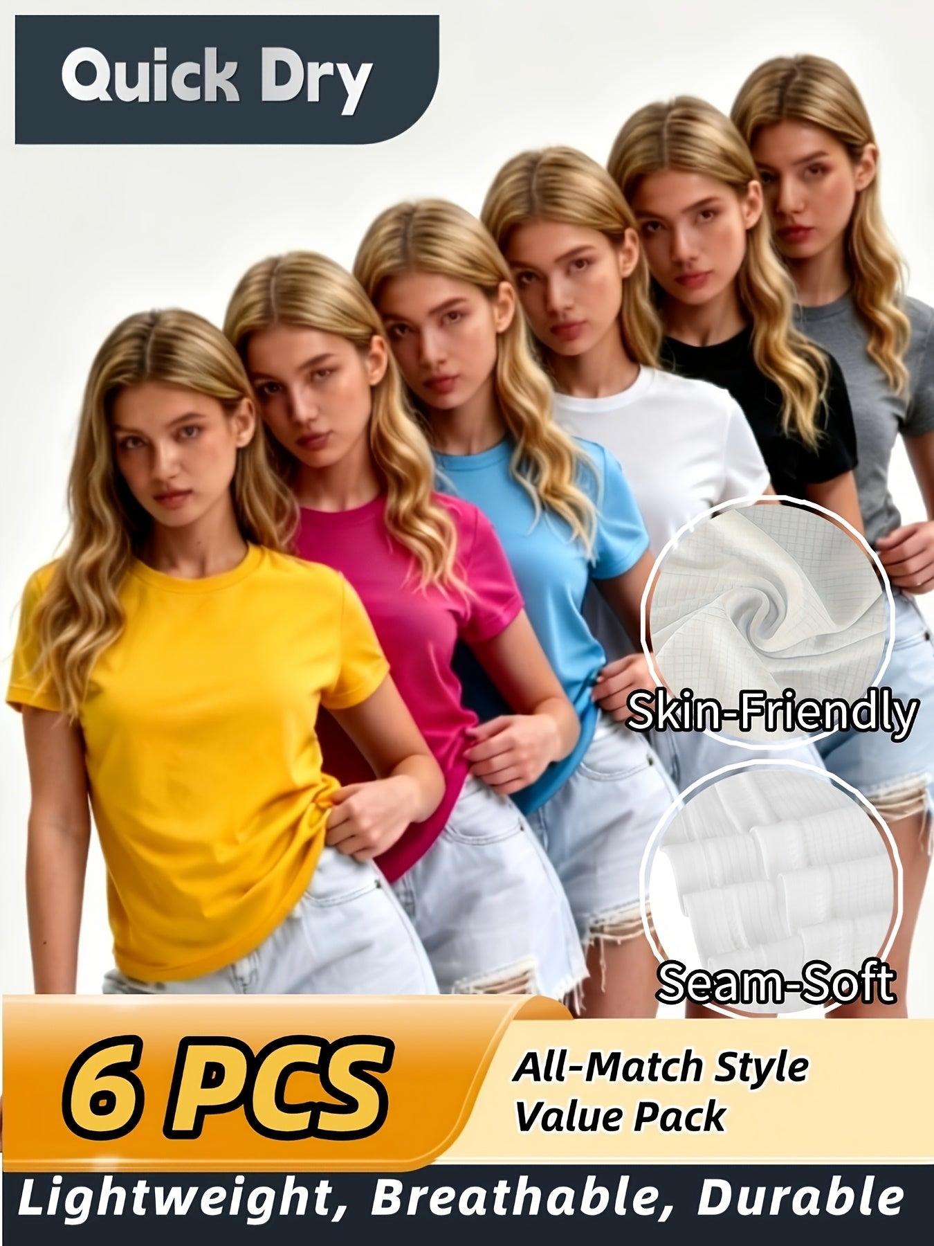 Women'S 6-Pack Performance T-Shirts - Breathable, Moisture-Wicking, and Skin-Friendly for, Outdoor, and Everyday Comfort