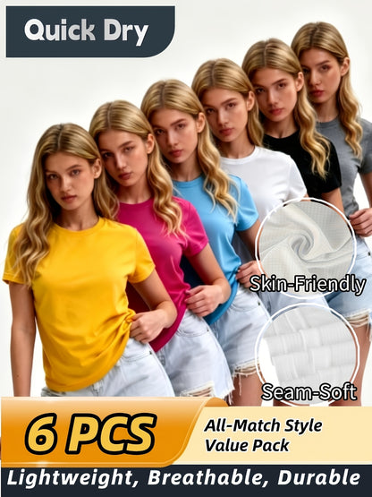 Women'S 6-Pack Performance T-Shirts - Breathable, Moisture-Wicking, and Skin-Friendly for, Outdoor, and Everyday Comfort