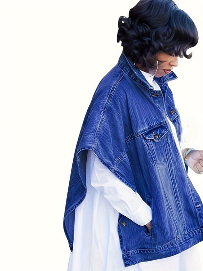 [New Denim Coat] New Denim Coat | Fashionable Women's with Cape and Hood