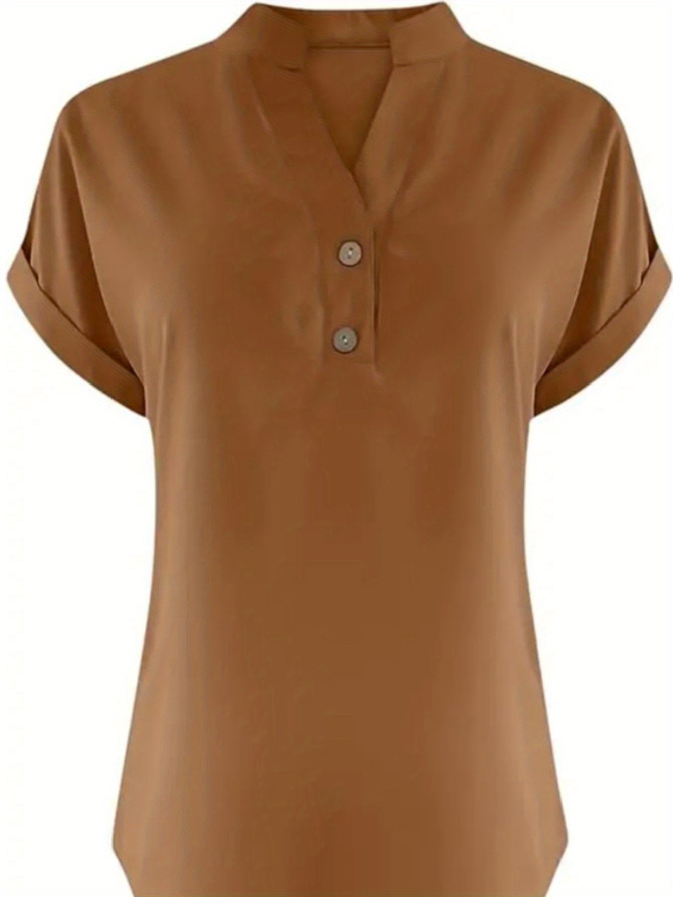 ZOELNIC Women's V-Neck Button-Front Placket T-Shirts - Short Sleeve Casual Summer Tops, Breathable Daily Wear Shirts Suitable for Spring/Summer, Solid Color Casual Wear, Machine Washable (No)
