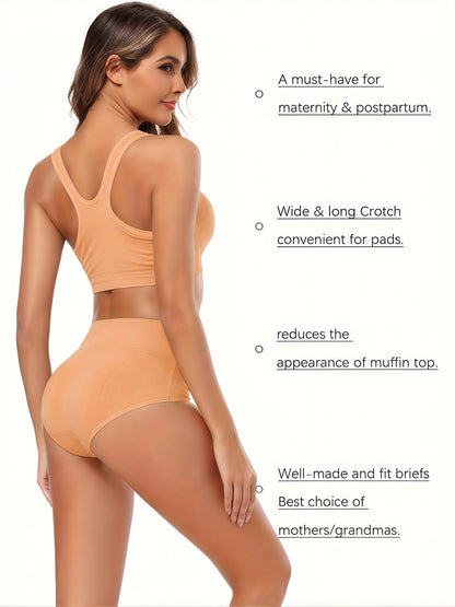 5pcs High Waist Solid Color Briefs, Comfy, Soft, Breathable, Stretchy And Elegant Lingeries for Women