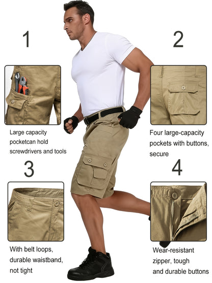 2-Pack Men'S New Multi-Pocket Work Shorts, 100% Pure Skin-Friendly And Breathable Fabric, Running, Travel, And Hiking Shorts, Wrinkle-Resistant And Durable Shorts