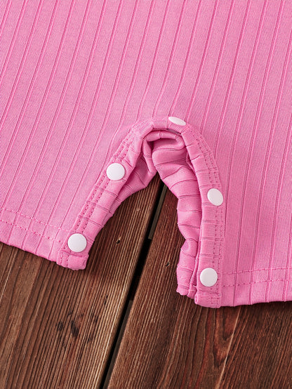 3pcs Baby Girl 3pcs Knitted Jumpsuit Suit - Yellow, Pink & Striped Bodysuits | Spring Summer Outfits, Slight Stretch Fabric, Machine Washable Wear for Photoshoots, Everyday Outfits (Regular Fit) Clothes, Perfect for Outdoor