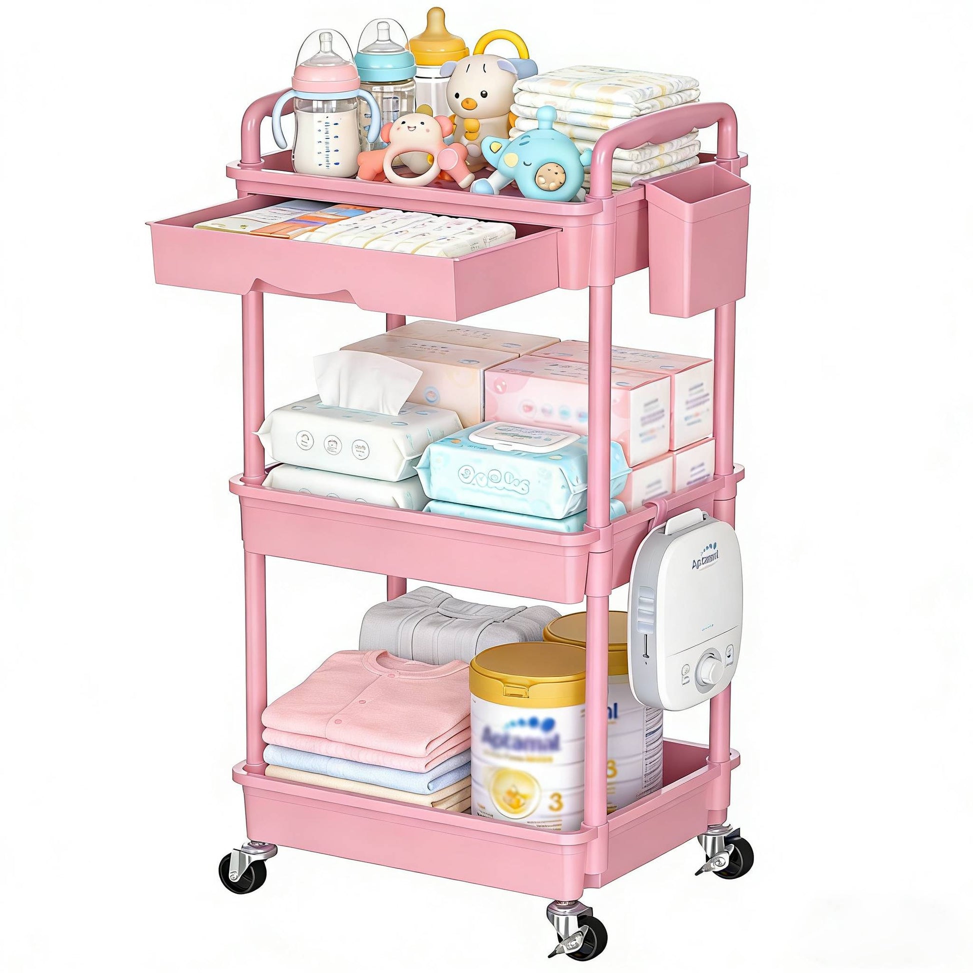 3 4 T Mobile Storage Cart for Nursery Space Saving Organizer on Wheels Perfect - product view 1