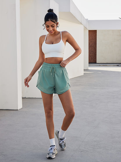 Women's Quick-Dry Shorts with Mesh Pockets, Breathable Polyester-Spandex Blend, Adjustable Drawstring Waist, Comfortable Elastic Waistband - Mint Green, Perfect for Casual Wear