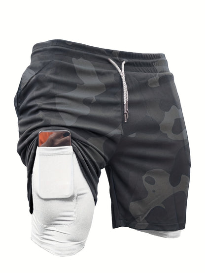 5pcs TNZI Gym Shorts Men'S 2-In-1 Double Layer With Inner Pocket, High Stretch Sports For Summer Workout Training, Running Athletic Compression Mens Basketball Bike Clothing Clothes Mesh Sets Gear Football Fitness Leggings Short De Hombre Gym