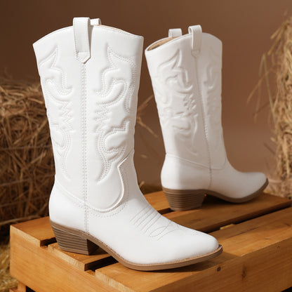 Women's Cowboy Boots Pull On Cowgirl Boots Mid Calf Western Boots, Women's Pull On Mid Calf Western Boots