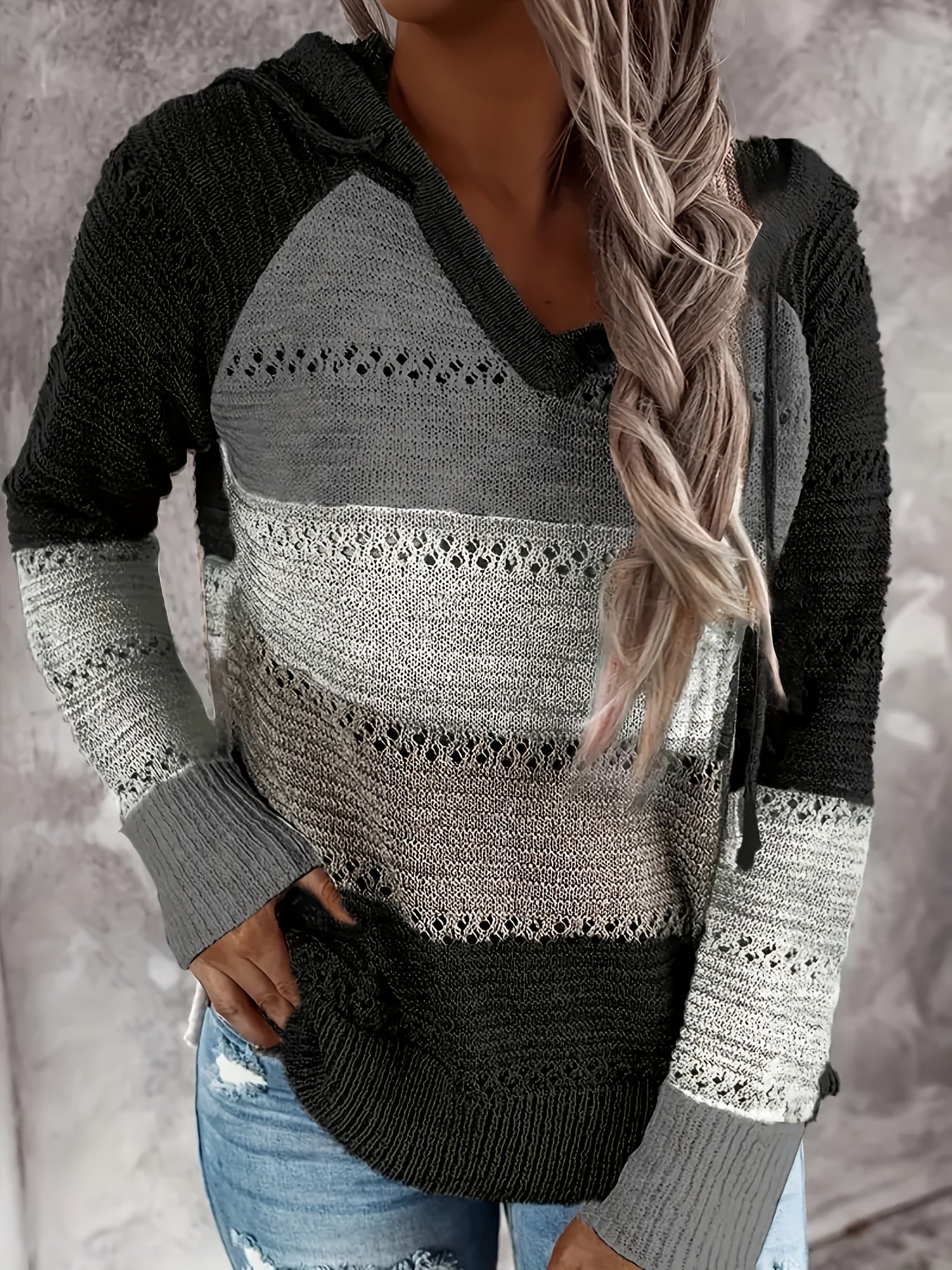 ADilaca Women'S Casual Hoodie Sweatshirt Long Sleeve Color Block Striped Pullover/Cardigan Top Outdoor Daily Wear