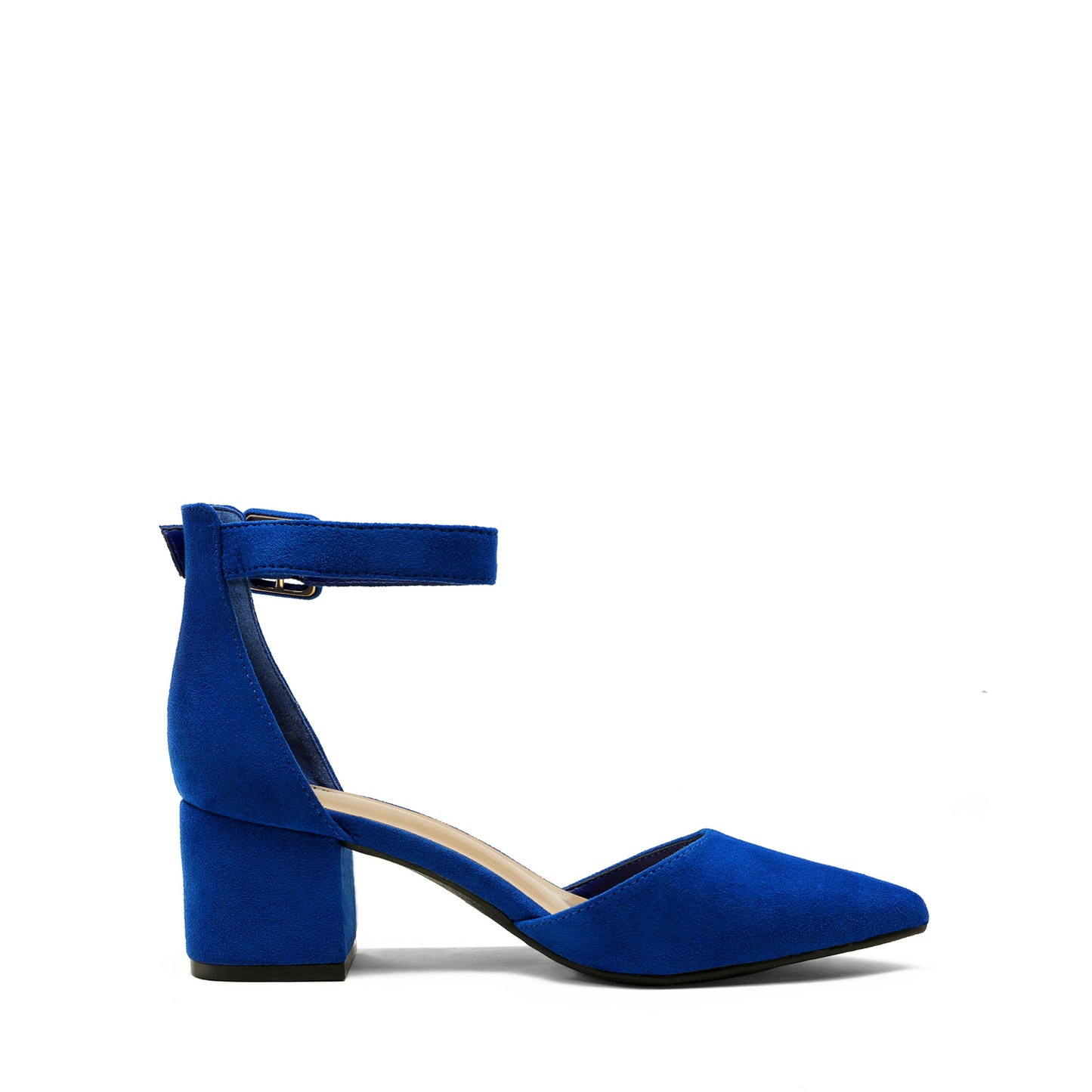 Pointed Toe Low Chunky Heels Pump Shoes Women Pumps with Ankle Strap