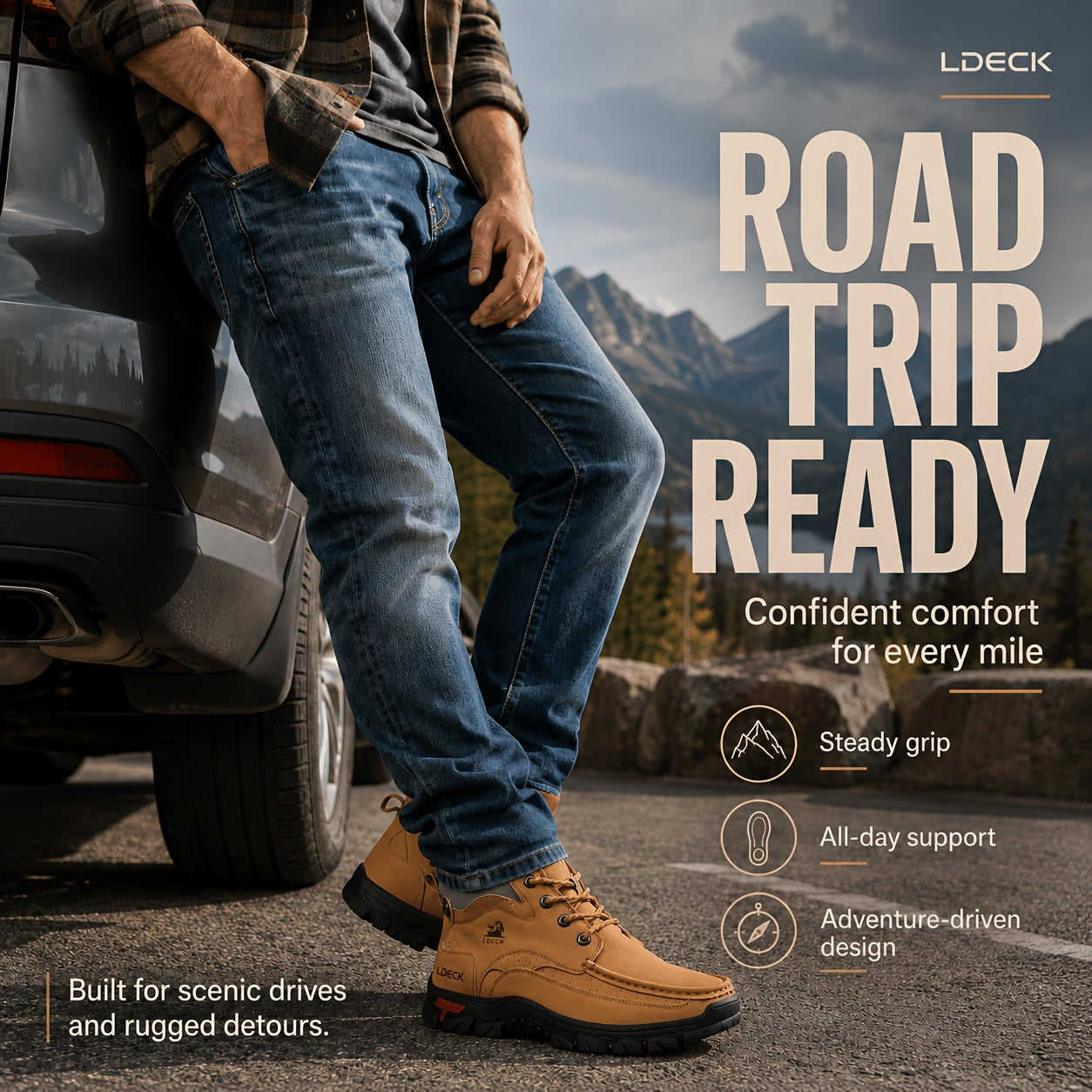 LDECK Men'S Fashion Sneakers Chukka Boots | Breathable, Non-slip, Mid-top Genuine Leather with Fabric Inner, Rubber Sole, Round Toe, Lace Closure | Perfect for Casual, Daily, Work, Office, All-season
