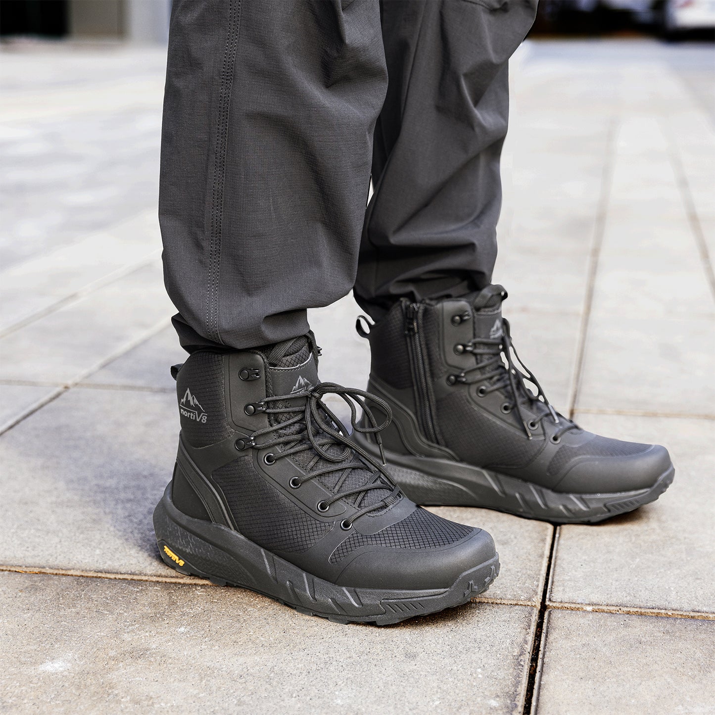 Men's Waterproof Hiking Boots Mid Tactical Boot Comfortable Lightweight Boots for Work All Day Side Zipper Motorcycle Combat Boots Backpacking Trekking