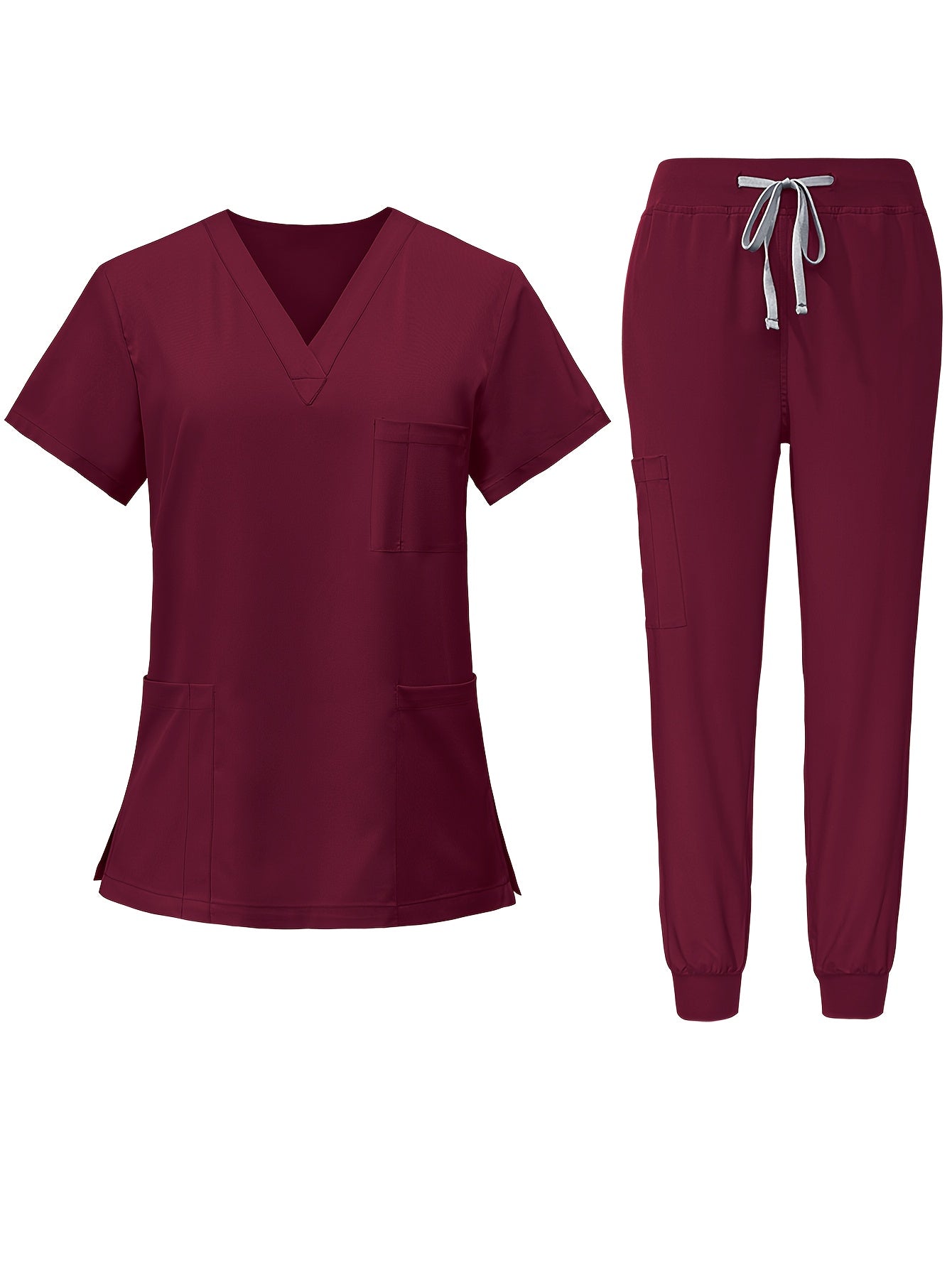 [2pcs Scrub Suit Set] Ships From The United States] 2pcs Set Scrub Suit Set for Women Modern V-neck Top T-shirt & Tapered Leg Jogger Pants with Drawstring Nursing Uniforms Set Suitable for Pet Hospitals, Dental Clinics, Nursing Work, Etc