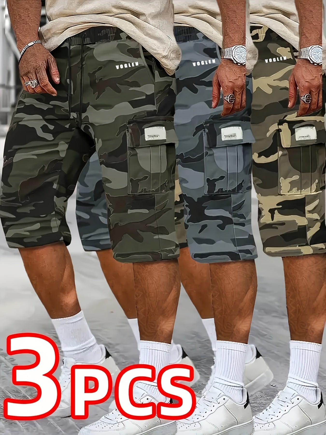 2026 Men's fashionable and high-end versatile shorts, loose camouflage seven quarter shorts, 3pcs set, perfect gift for match day, football fan gear for all fans