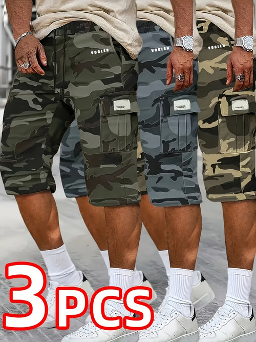 2026 Men's fashionable and high-end versatile shorts, loose camouflage seven quarter shorts, 3pcs set, perfect gift for match day, football fan gear for all fans
