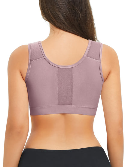 New Style Zip Front Closure Everyday Bra for Women Post Surgery Compression Support with Adjustable Straps Wirefree Wireless Full Coverage Comfort Everyday 84%Cotton 16%spandex Suitable for Post-surgery And Daily Out-of-home Exercise Yoga