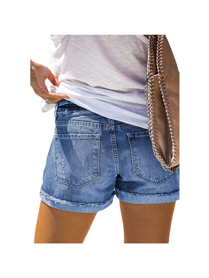 Women's Blue Denim Floral Denim Shorts - product view 5