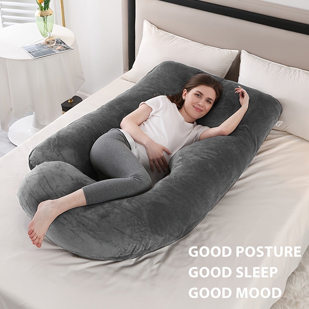 J-Shaped Pregnancy Pillow - Full-Body Support with Removable Cover