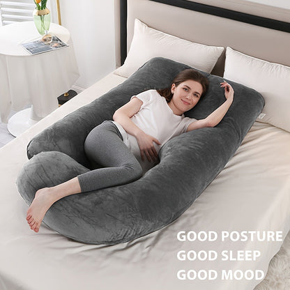 J-Shaped Pregnancy Pillow - Full-Body Support with Removable Cover