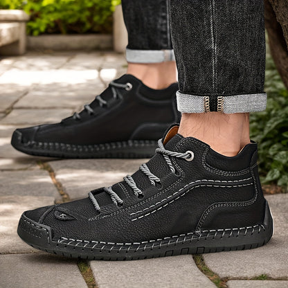 GREKS Men's Plus Size Handmade Ankle Boots - Lightweight Slip-On, Breathable, Durable Mid-Top Driving And Walking Loafers