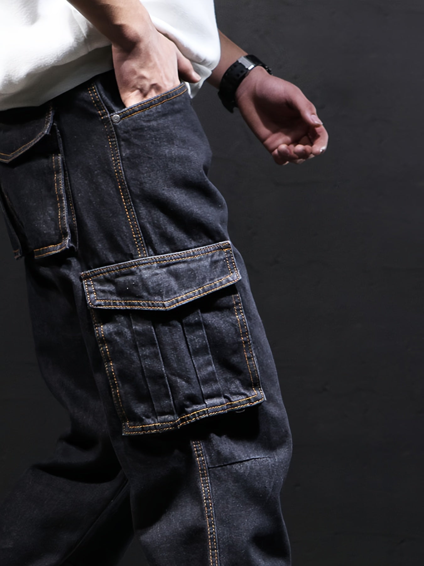 Men'S Outdoor Casual Motorcycle Workwear Multi- Denim Biker Cargo Jeans Trousers