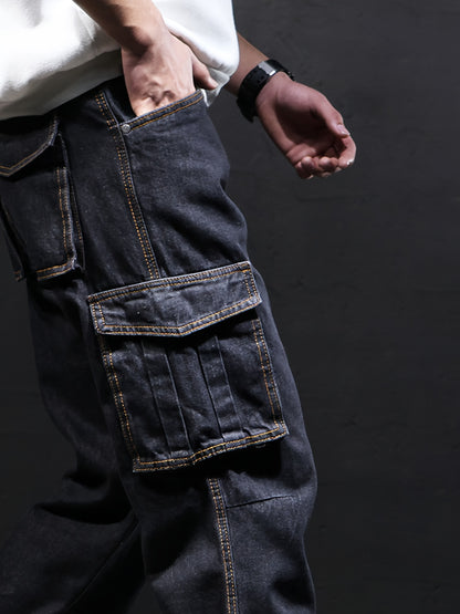 Men'S Outdoor Casual Motorcycle Workwear Multi- Denim Biker Cargo Jeans Trousers