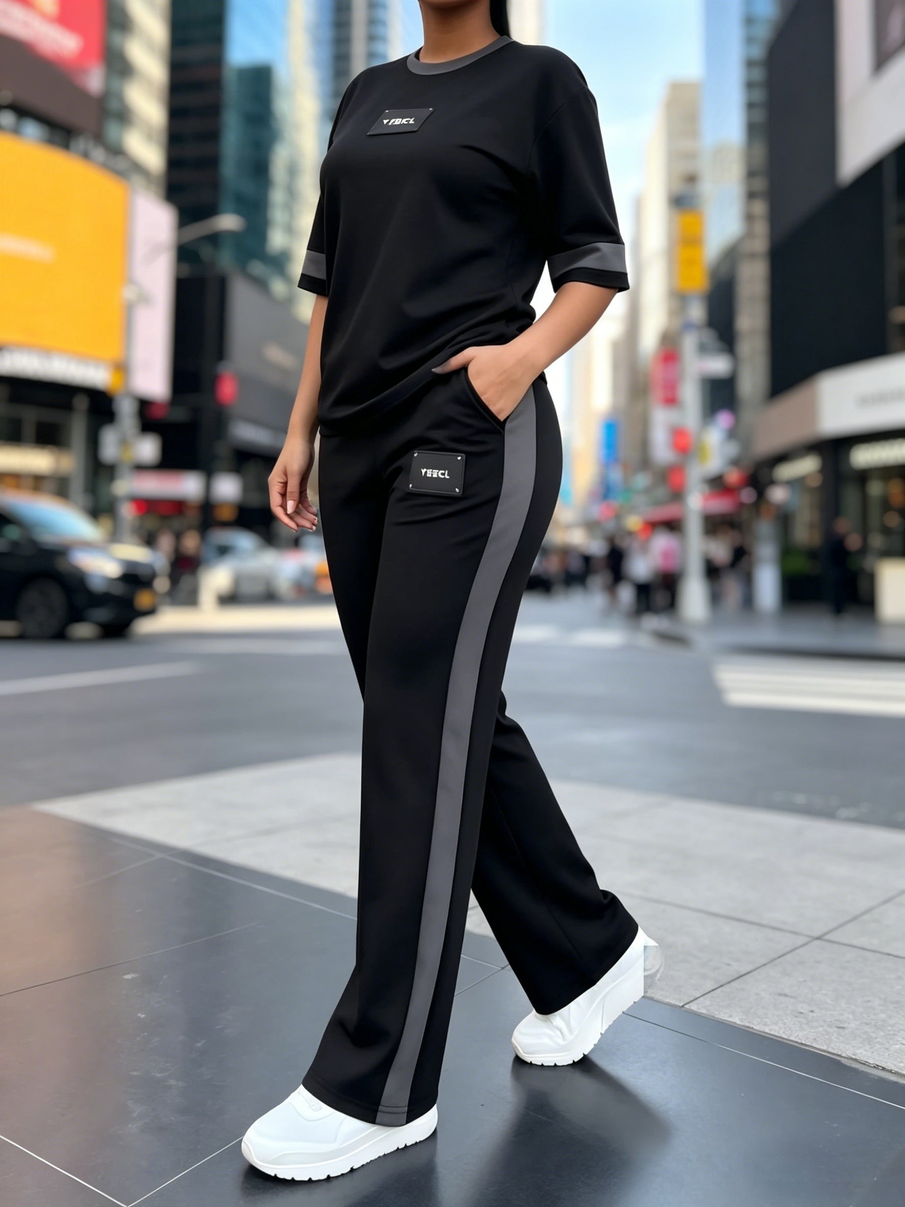 Women's Slate Grey High-Waist Slim-Fit Wide-Leg Pants - product view 10