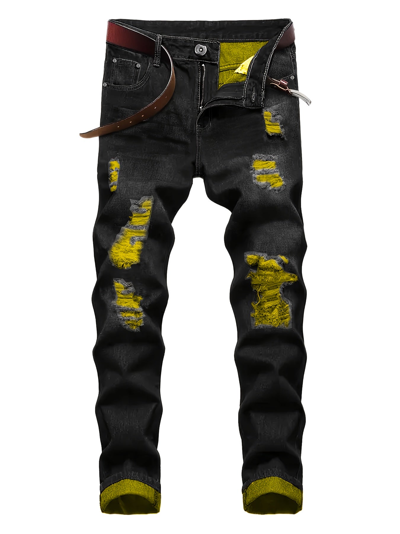 New Spring Style Two-Pack Men'S Jeans: Trendy Ripped Jeans, Black Retro Colorful Casual Pants, Perfect Valentine'S Day Gift