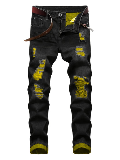 New Spring Style Two-Pack Men'S Jeans: Trendy Ripped Jeans, Black Retro Colorful Casual Pants, Perfect Valentine'S Day Gift