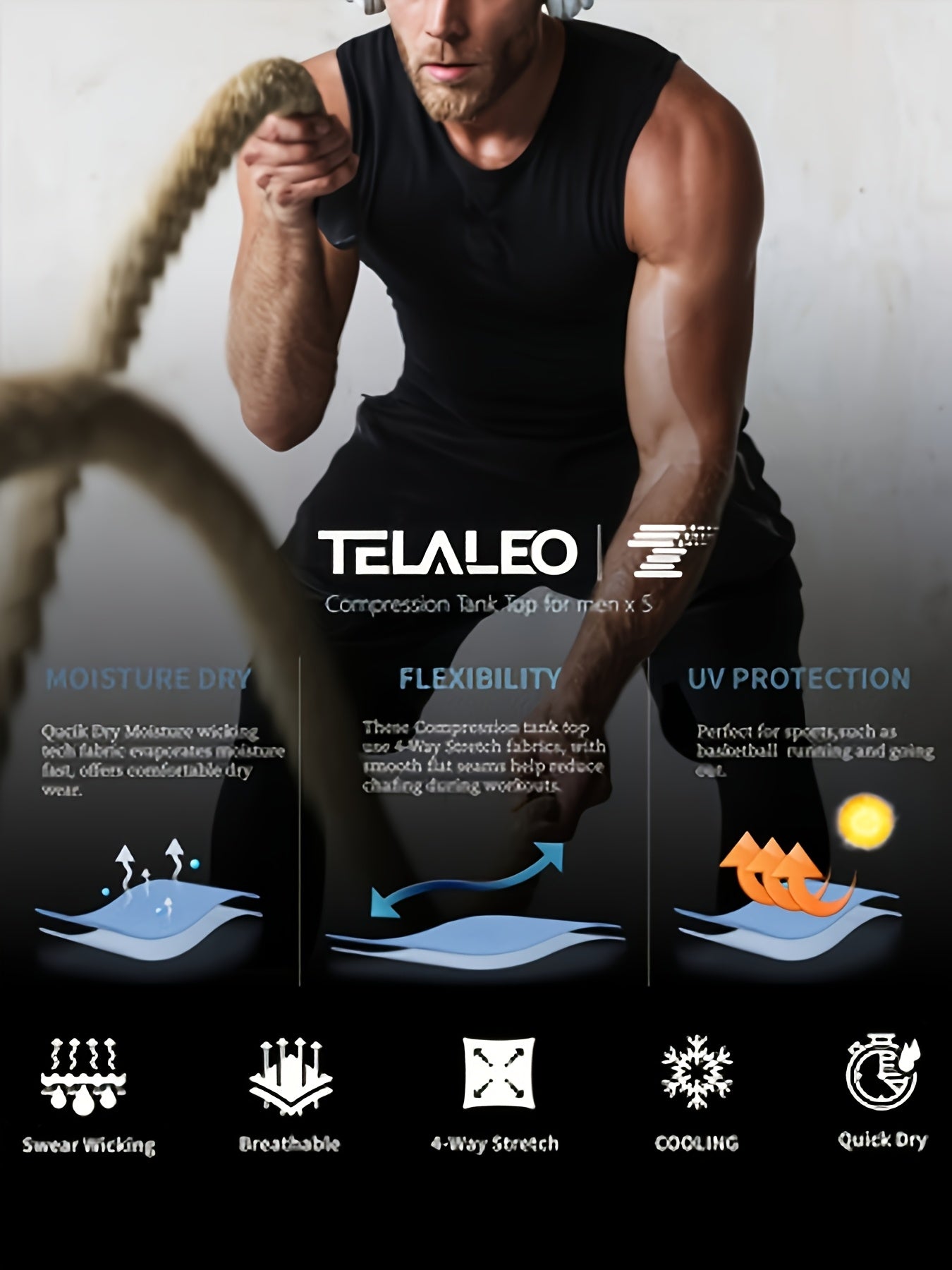 5- Pieces Men'S Sports Compression Vest Sleeveless Sports Top, Suitable For Exercise, Running, Fitness, And Daily Casual Wear